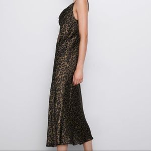 Zara Midi Leopard Print Dress with cowl neck 🐆✨